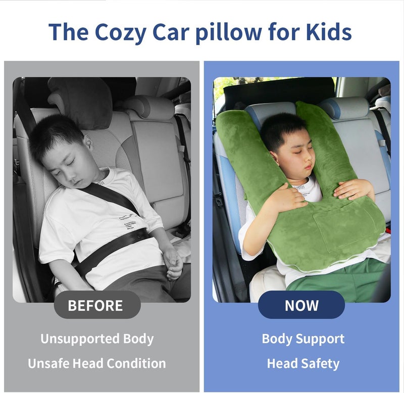 Cococu Travel Pillow, Car Pillow for Kids and Adults-Neck & Body Support，car Sleeping Pillow，Road Trip Essentials，Removable and Washable Covers，Skin-Friendly（Green） - Image 5